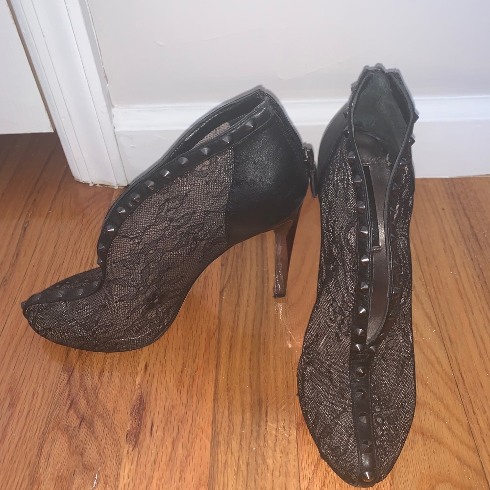 Leather and lace booties with studs- BCBG